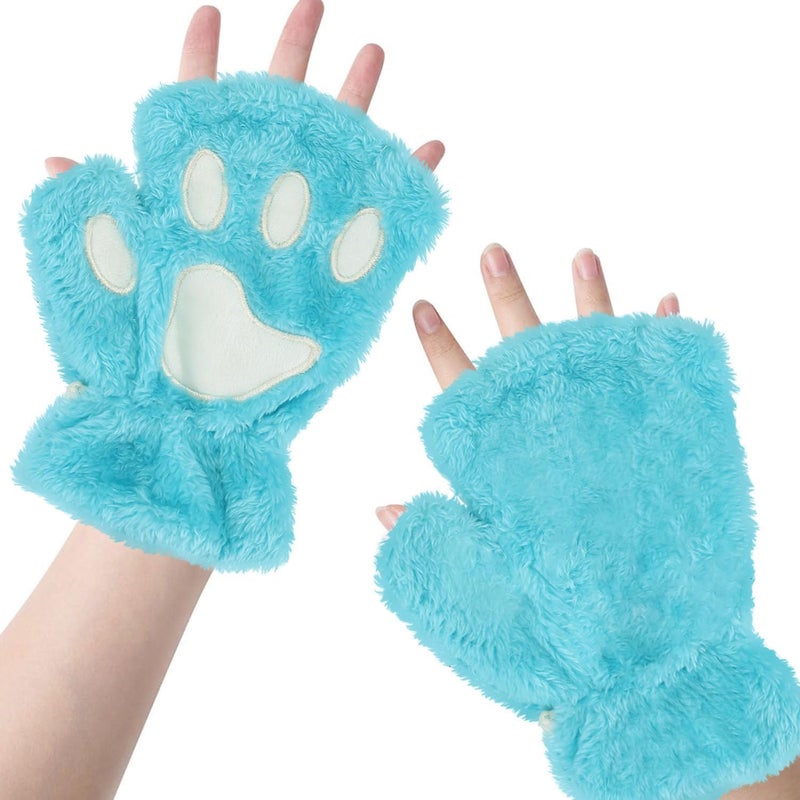 Tiny Chou Cat Paw Gloves for Cosplay Party Halloween Costume Accessories, Winter Fingerless Warm Gloves for Women Girls - Image 1